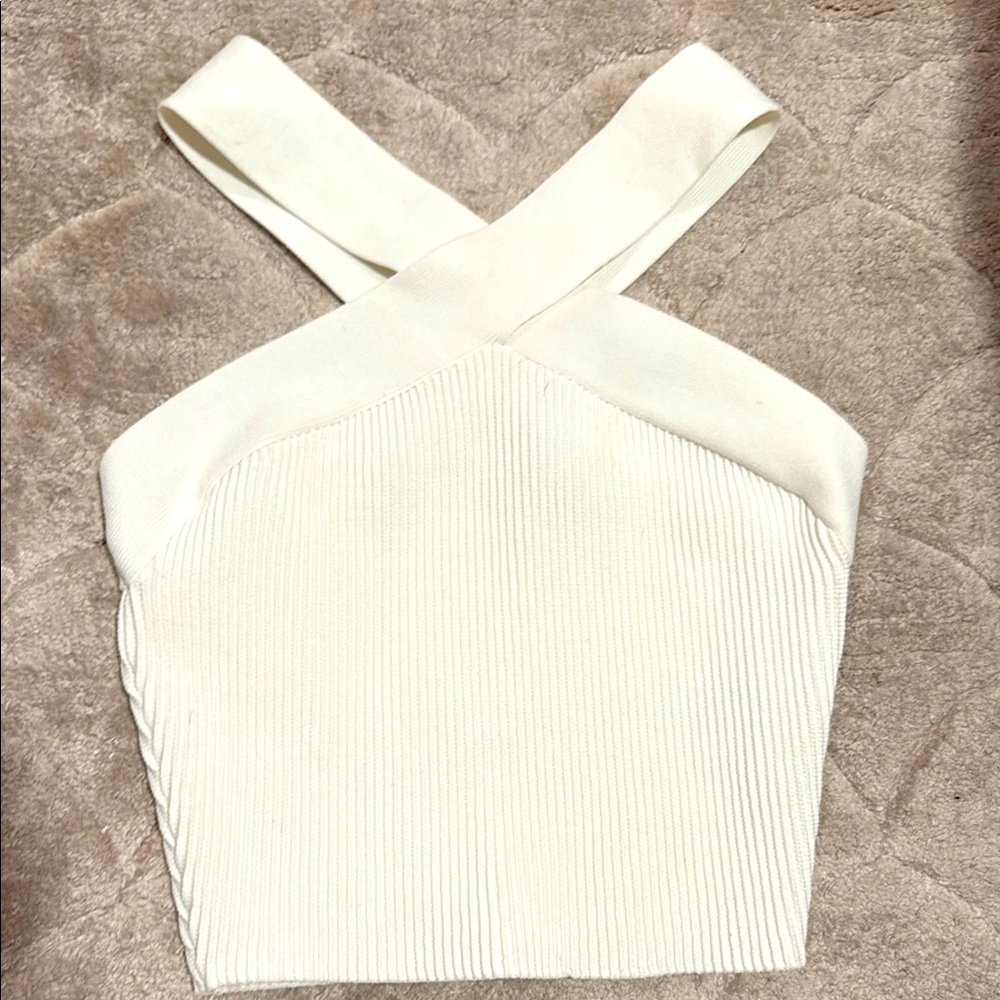 Aritzia Babaton Cross Neck Shirt White Size XS